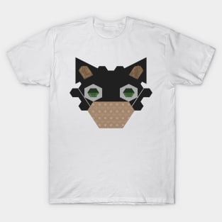 Black Cat Wearing Brown Flowers Pattern Mask T-Shirt